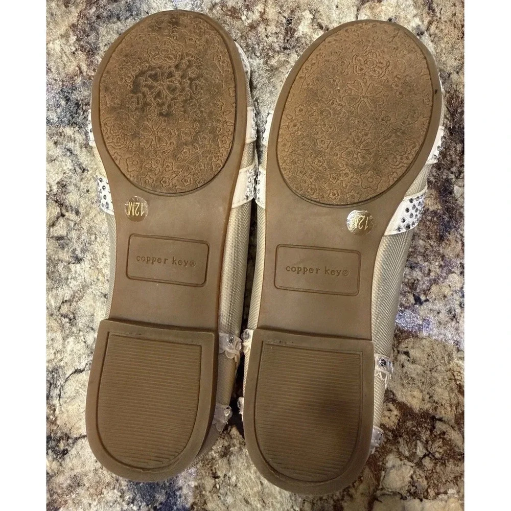 Copper Key Ritzie Satin Mesh Rhinestone Butterfly Dress Flats Girls Size 12 EUC